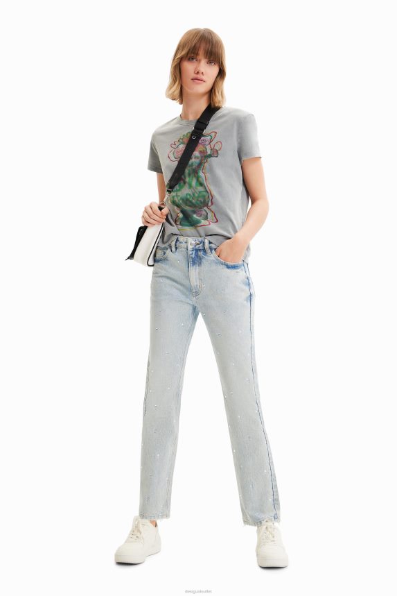 Women DesigualRhinestone straight jeans Clothing 68X240583