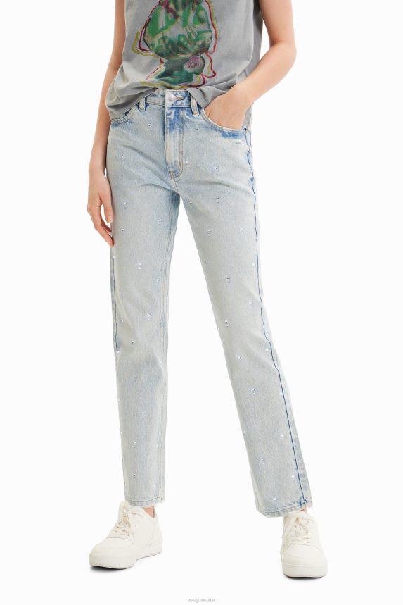 Women DesigualRhinestone straight jeans Clothing 68X240583