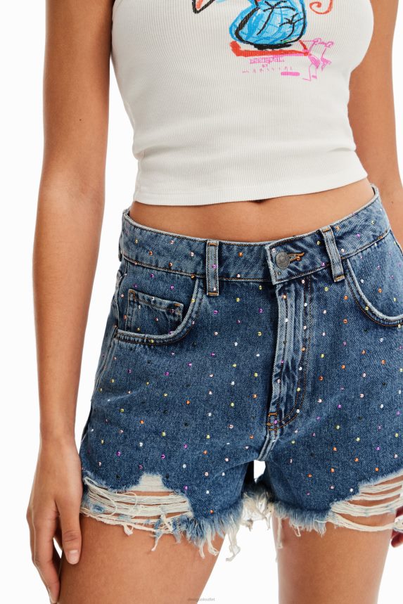 Women DesigualStudded denim shorts Clothing 68X240513