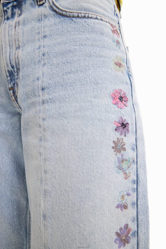 Women DesigualWide-leg flower jeans Clothing 68X240797
