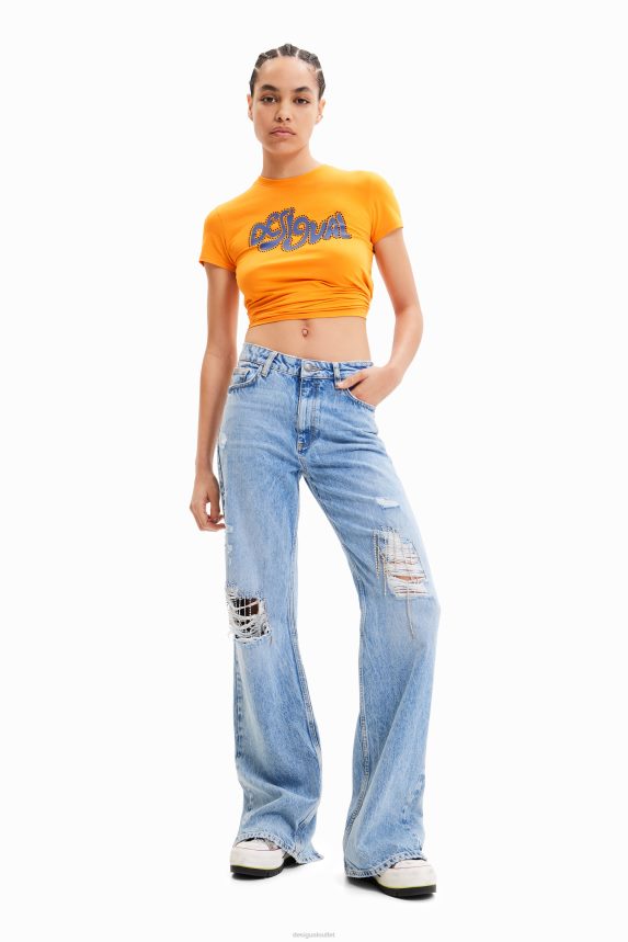 Women DesigualWide-leg rhinestone jeans Clothing 68X240302