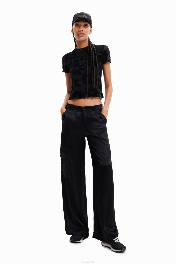 Women DesigualWide-leg satin cargo trousers Clothing 68X240366
