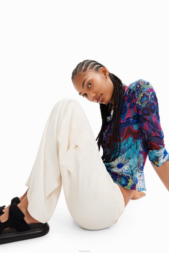 Women DesigualWide-leg satin cargo trousers Clothing 68X240491