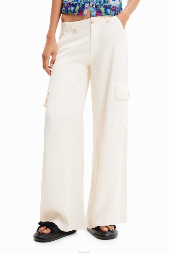 Women DesigualWide-leg satin cargo trousers Clothing 68X240491