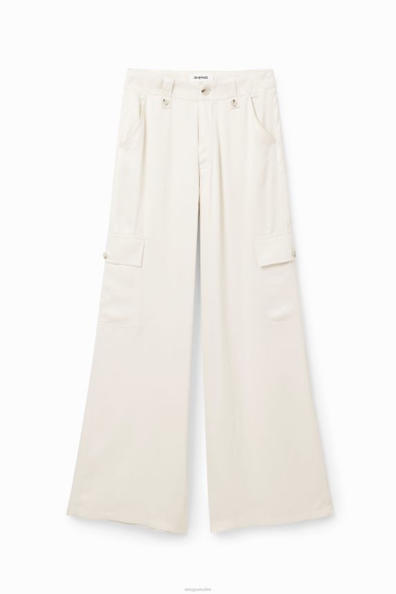 Women DesigualWide-leg satin cargo trousers Clothing 68X240491